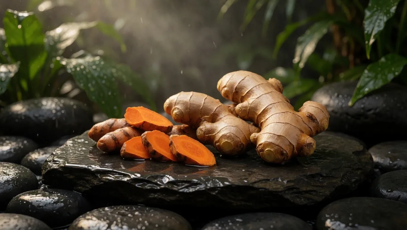 Ginger and turmeric on stone